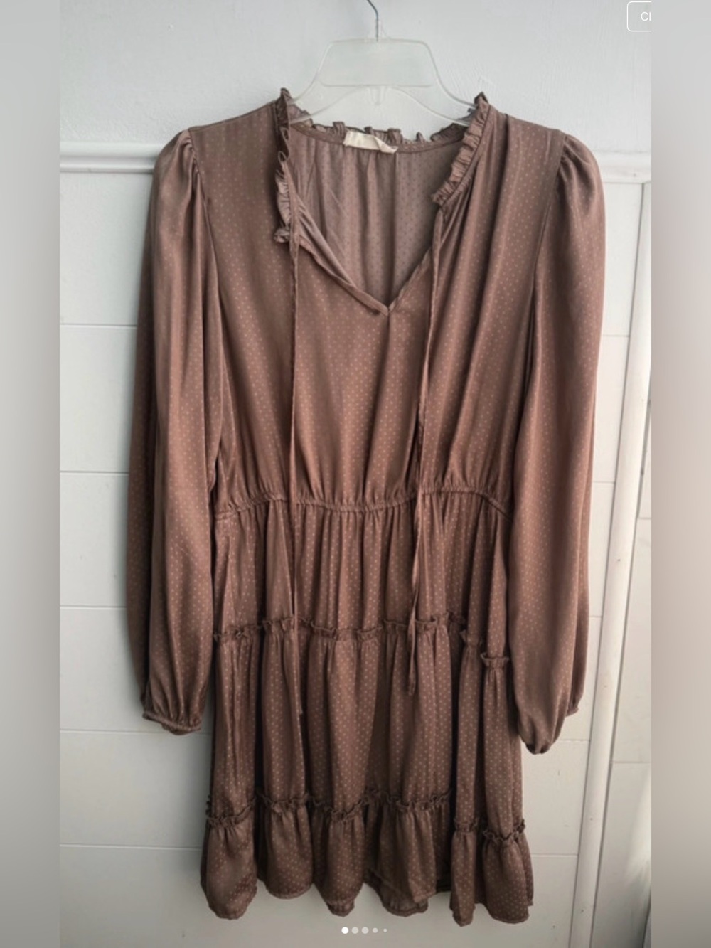 Altar’d State Brown Swiss Dot Tiered Mini Dress Size M